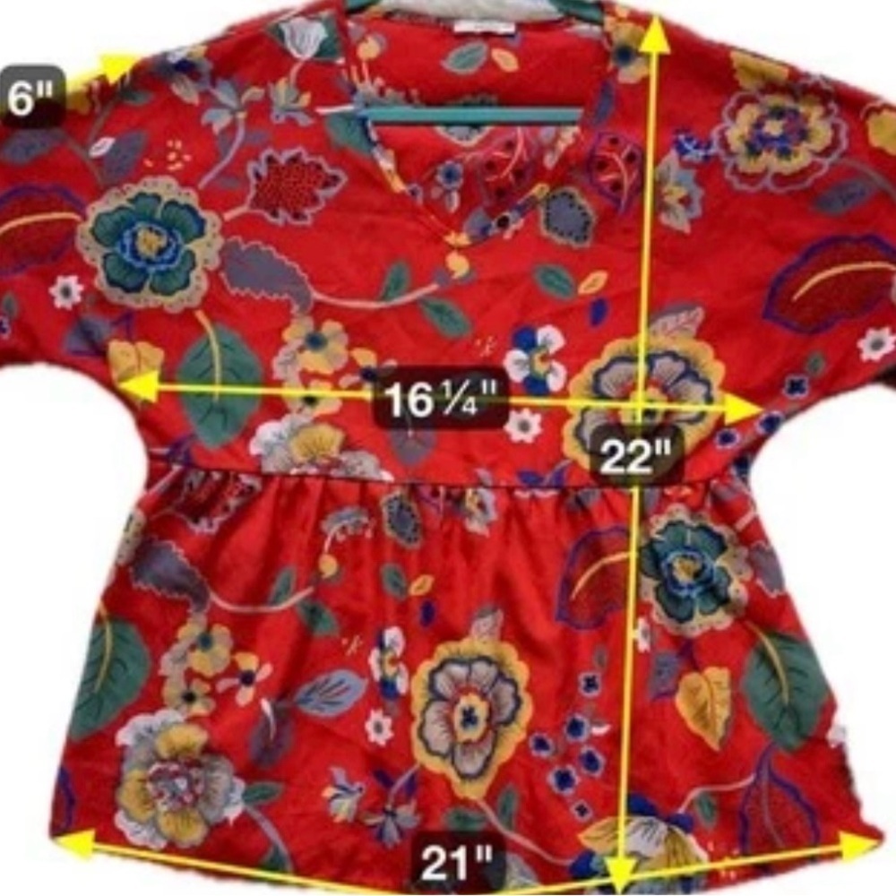 Jodifl Red‎ Floral Peplum Blouse Cottagecore Boho Summercore Retro Size M - Picture 9 of 11